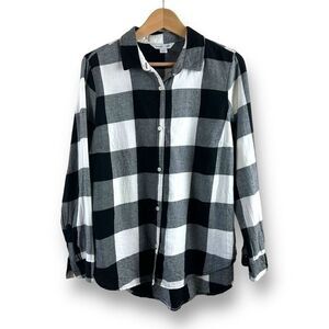 Old Navy Women's L The Classic Shirt Gingham Plaid Button Up Black‎ White Fall